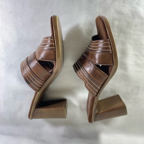 Spring Womens Slide Brown Leather Women Sandal Sz 7 Heel Summer Feminine Glam - Picture 5 of 9